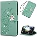 Mavis's Diary iPhone XR Case Wallet, Flip Case Fashion Bling Diamond for Women, Leather Folio Cover for iPhone XR Green