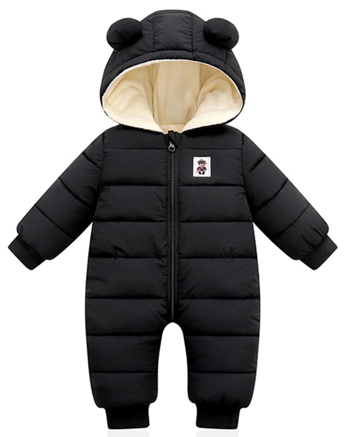 Minizone Baby Snowsuit Winter Hooded Romper, Warm Pramsuit Baby Coat Jumpsuit Zipper Bodysuits Infant Clothes Outfits Boys Girls 9-12 Months