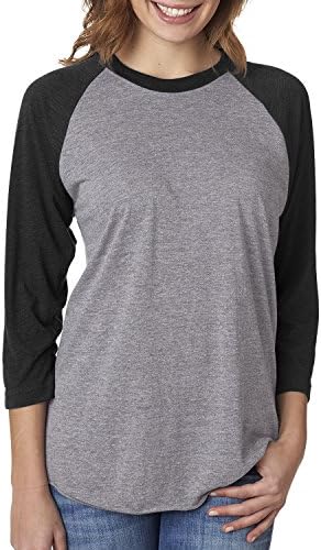 Cindy Apparel Next Level 6051 Women's Tri-Blend 3/4-Sleeve Extreme Softness Raglan Tee Shirt XL Black/Heather