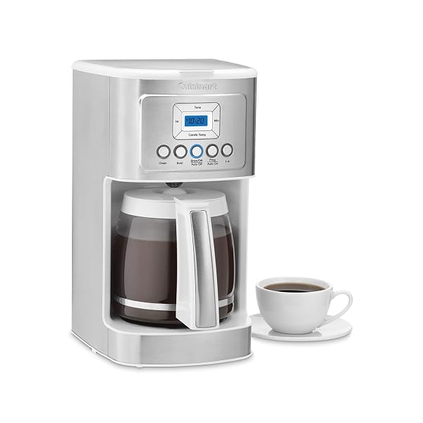 CUISINART 14-CUP COFFEE MAKER, PROGRAMMABLE PERFECTEMP GLASS CARAFE COFFEE MACHINE WITH 1-4 CUP SETTING, BREW STRENGTH CONTROL AND BREW PAUSE, STAINLESS STEEL, DCC-3200WNAS, WHITE