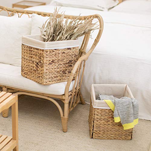 StorageWorks Wicker Baskets for Storage with Liners, Water Hyacinth Storage Baskets for