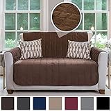 Gorilla Grip Original Velvet Slip Resistant Luxurious Loveseat Slipcover Protector, Seat Width Up to 54 Inch Patent Pending, 2 Inch Straps, Hook, Sofa Furniture Cover for Pets, Love Seat, Chocolate
