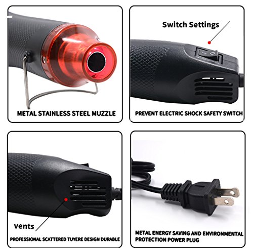 Heat Gun,mofa Hot Air Gun Tools Shrink Gun with Stand For DIY Embossing And Drying Paint Multi-Purpose Electric Heating Nozzle 300W 110V with 40PCS Shrink Tube(Black,Red)