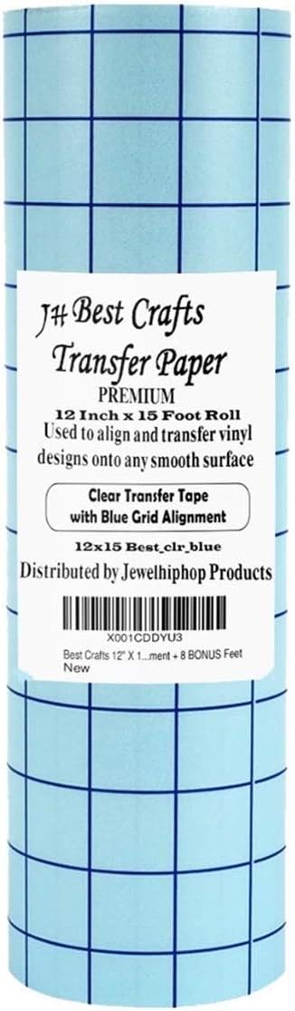 Transfer Paper for Vinyl - JH-Best Crafts 12 Inch X 15 Feet - Use for Cameo, Cricut, Self Adhesive Vinyl Signs, Stickers, Decals Windows Walls Vynil Transfer. Perfect Alignment with Blue Grids