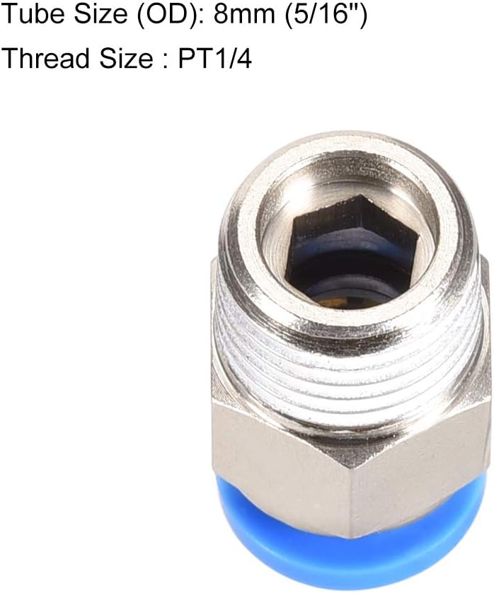 sourcing map 1/4PT Male Straight Thread 8mm Push to Connectors Quick Fittings Silver Tone 5Pcs, 1/4PT x 8mm - Image 4