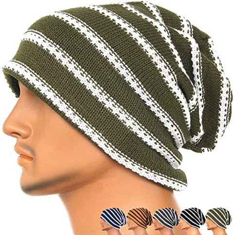 Rayna Fashion Unisex Beanie Hat Slouchy Knit Cap skullcap Stripe Baggy Style 1029
