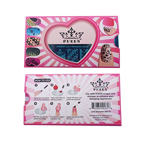 PUEEN Nail Art Stamping Plate - Love Elements #2 (30-33) - 125x65mm Nailart Polish Stamping Manicure Image Plates Accessories Kit-BH000612