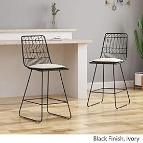 Christopher Knight Home Lilith Counter Stools, 26" Seats, Modern, Geometric, Black Iron Frames with Ivory Cushion (Set of 2) 51Ug5sWtBQL