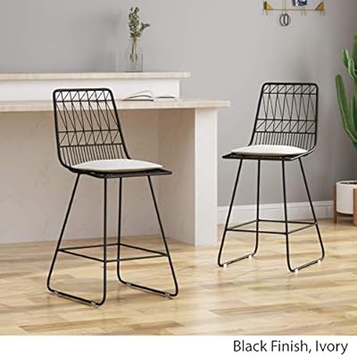 Christopher Knight Home Lilith Counter Stools, 26" Seats, Modern, Geometric, Black Iron Frames with Ivory Cushion (Set of 2) 51Ug5sWtBQL