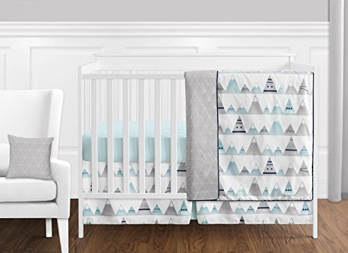 Sweet Jojo Designs 11-Piece Navy Blue, Aqua and Grey Aztec Mountains Baby Boy or Girl Unisex Crib Bedding Set Without Bumper