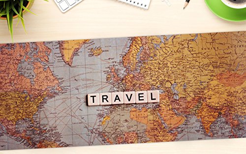 KESS InHouse Sylvia Cook "Travel Map" World Office Desk Mat, Blotter, Pad, Mousepad, 13 x 26-Inches