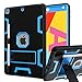 CCMAO Case for 9th Generation, 8th/7th Gen, 10.2 2021/2020/2019 with Kickstand & Pen Holder, Hybrid Heavy Duty Shockproof Protective Kids Case, Black+Blue