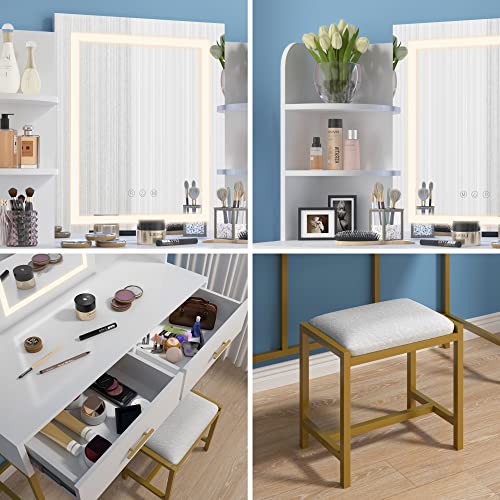 POVISON Vanity Desk with Lighted Mirror, Makeup Vanity Table with Touch