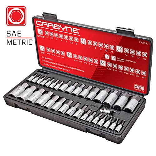 CARBYNE 33 Piece Master Hex Bit Socket Set, S2 Steel Bits | SAE & Metric