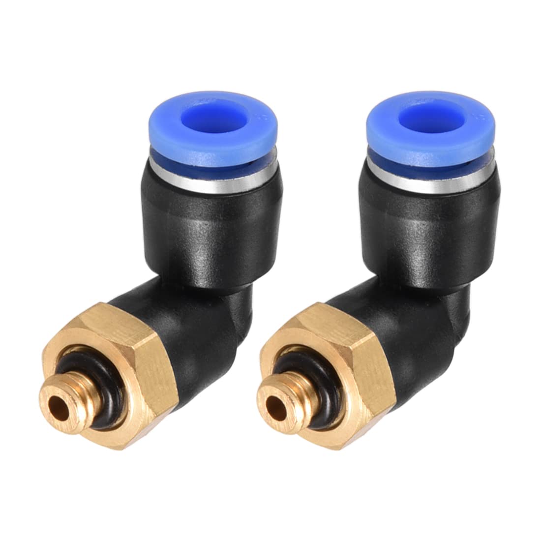 M METERXITY 2 Pack Push to Connect Tube Male Elbow Fitting - Pneumatic Air Push Quick Connect, Apply to Pipe Connection (6mm OD x M5 Thread, Blue)