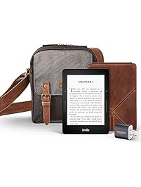 Kindle Voyage Travel Bundle including Kindle Voyage 6" E-Reader, with Special Offers, Amazon Premium Leather Cover, Power Adapter, and free caseable Travel Bag in Black/Grey