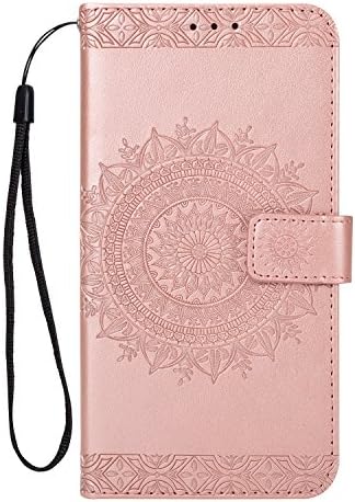 Huawei P10 Plus Phone Case with Soft TPU Silicone Inner Bumper Cover, MAOOY Vintage Embossed Floral Painted Leather Purse Flip Case with Cash Holder and Wrist Band for Huawei P10 Plus, Rose Gold