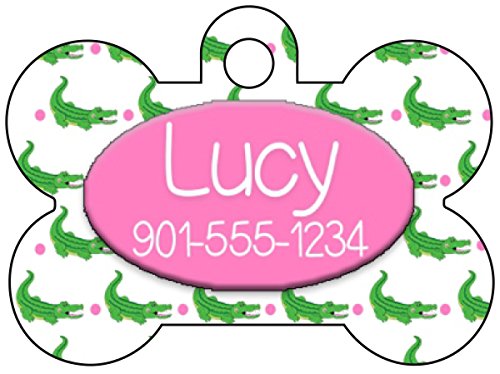 Cute Alligators Pet Id Dog Tag Personalized w/ Name & Number (Pink)