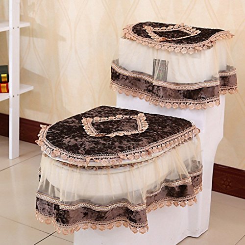 Freahap Toilet Cover Set Lace Bathroom Decor Tank Cover Toilet Lid Cover Toilet Seat Cover Coffee