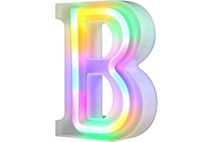 WARMTHOU LED Marquee Letter Lights Sign 26 Alphabet Letter Bar Sign Letter Signs for Wedding Christmas Birthday Partty Supplies,USB/Battery Powered Light Up Letters for Home Decoration-Colourful B