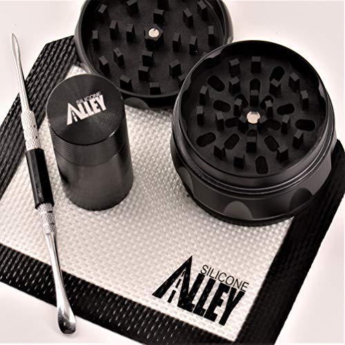 SILICONE ALLEY Herb & Spice Processing [PREP KIT] - Grinder (1) Nonstick Mat (1) Pick Tool (1) + Pollen Press [Aluminum] (1) - Thumbnail 3