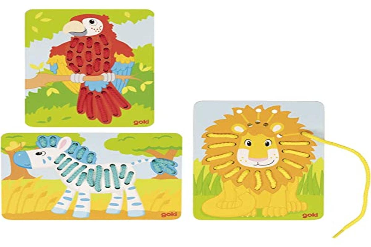 Goki Threading Kit, Parrot, Leon, Zebra Table, Color (Multicolor) (58686)