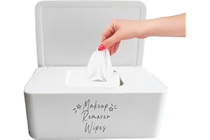 Moorfowl Makeup Remover Wipes Container,7.28" L * 4.80" W * 2.75" H, Makeup Wipes Holder Dispenser Chic for Bathroom Vanity Dressing Table (White)