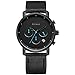 Classic Men's Chronograph Watch Casual Fashion Black Leather Strap Quartz Wrist Watch with Blue Pointer - BAOGELA