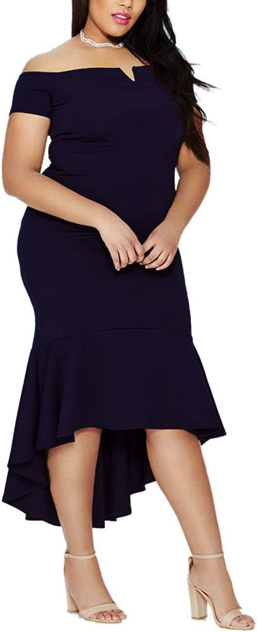 FUSENFENG Women's Plus Size Off Shoulder Mermaid Formal Party Long Maxi Dress Evening Gowns
