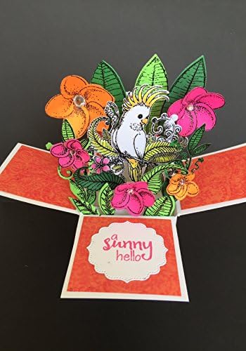 3D Tropical parrot pop up card - Pink and orange jungle pop up box card - Plumeria 3D card in a box - tropical thinking of you pop up card