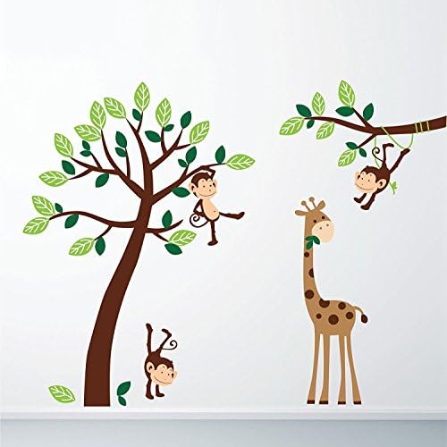 Monkey Giraffe Tree Nursery Jungle Wall Stickers,200cm(H) x 140cm(W).
