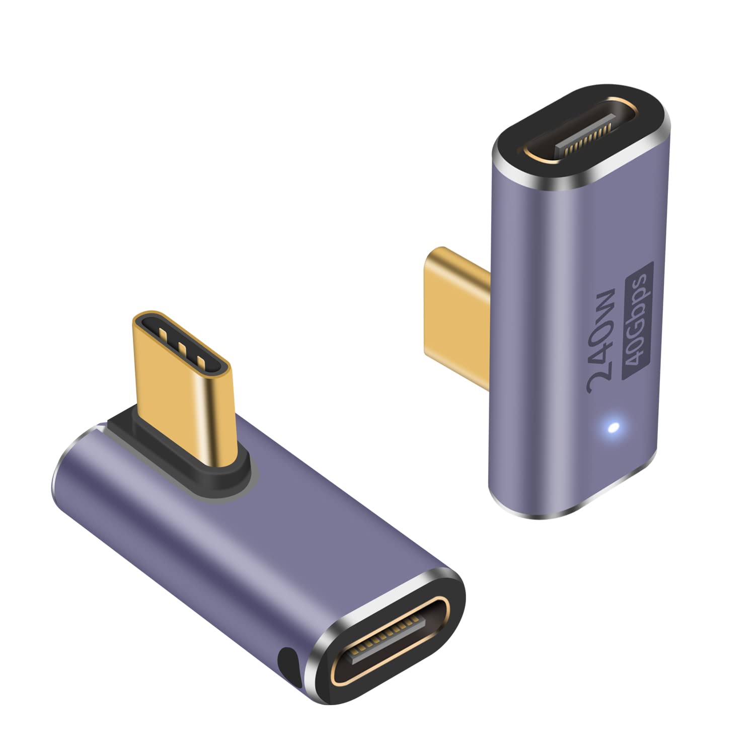 Maxhood Right Angle USB C Adapter 240W, 90 Degree USB C Adapter 40Gbps, 8K@60Hz Type C Extender Male to Female Extension Thunderbolt 4 Connector with LED Light for ipad, Steam Deck, 2-Pack