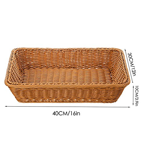 Extra Large Poly-Wicker Bread Basket Rectangle Imitation Rattan for Food Serving Restaurant/Kitchen/Coffee Table Diplay Decor Baskets Fruit Snacks Container (16" x 12" x 4") Brown
