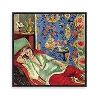 Framed Canvas Wall Art Matisse Guitar Girl Canvas Prints Home Artwork Decoration for Living Room,Bedroom - 16x16 inches