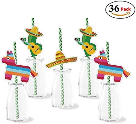 Paper Straws Decor Mexican Fiesta Green Paper Straw, Birthday Party Themed Supplies Decoration Pack of 36pcs Set