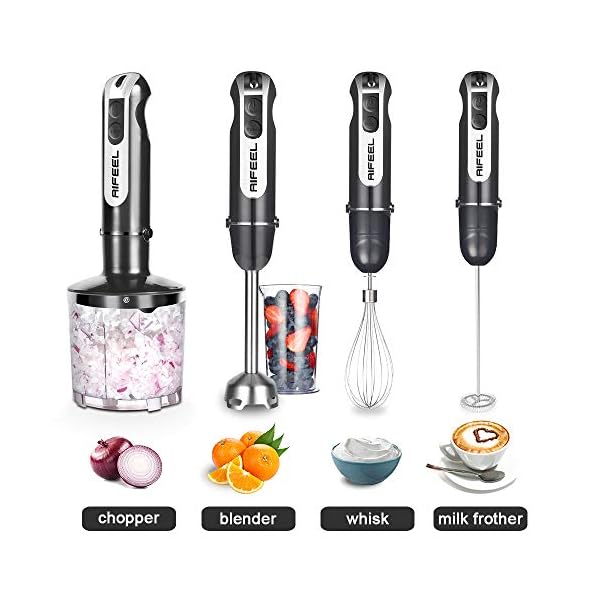 AIFEEL-Hand-Blender-800W-Turbo-ButtonLow-Noise-4-in-1-Stick-Blender-with-500ML-Food-Chopper600ML-Measuring-CupEgg-WhiskMilk-FrotherStainless-Steel-Blender-Blades AIFEEL Hand Blender 800W, Turbo Button/Low Noise, 4 in 1 Stick Blender with 500ML Food Chopper/600ML Measuring Cup/Egg Whisk/Milk Frother,Stainless Steel Blender Blades