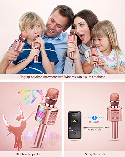 TECBOSS Microphone for Kids, Wireless Bluetooth Karaoke Microphone with LED Lights, The Best Gifts Toys for 4 6 8 10 12 Year Old Girls Boys - Thumbnail 2