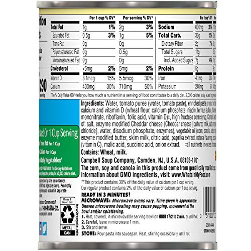 CAMPBELL’S SPAGHETTIOS CANNED PASTA, PLUS CALCIUM, 15.8 OZ. CAN