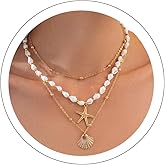 PLwelth Shell Necklace for Women Gold Starfish Seashell Conch Charm Pendant Necklace Dainty Layered Stackable Necklaces Trendy Summer Beach Jewelry Gifts Accessories for Costume Dress Vacation