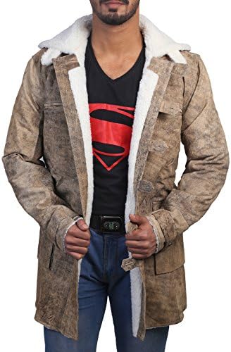 Ultimo Fashions Tom Hardy Bane The Dark Knight Rises Real Leather Faux Shearling Trench Coat Jacket (Large - Chest 48")