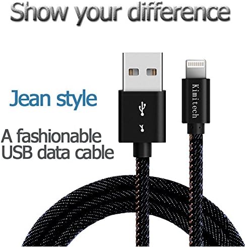 iPhone Charger Lightning to USB Cable 5FT Henjoy Tech Jeans Style Sync and Charging Cord 8 Pin for iPhone 7 6S 6 Plus SE 5S 5C 5 iPad 2 3 4 Mini Air Pro iPod Nano (Black for Apple)