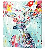 LOSTART [Framed] Diy Oil Painting,Paint by Numbers for Adult kit 16 by 20-Inch (Rainbow deer)