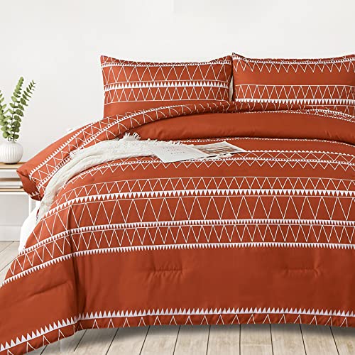 Terracotta Comforter Set Queen Size (90"×90"),Reversible Orange Boho