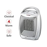 Warmtec 1500W Ceramic Space Heater with Carry Handle Adjustable Thermostat Electric Desk Heater Fan (Silver)