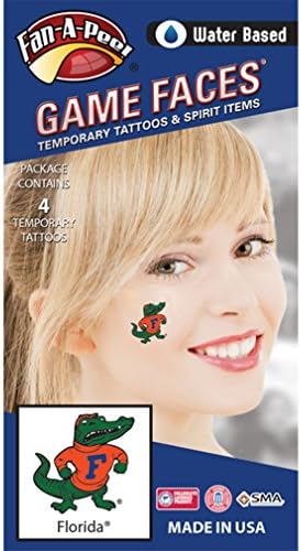 University of Florida (UF) Gators โ Water Based Temporary Spirit Tattoos โ 4-Piece โ Green/Orange Vintage F-Sweater Gator Logo