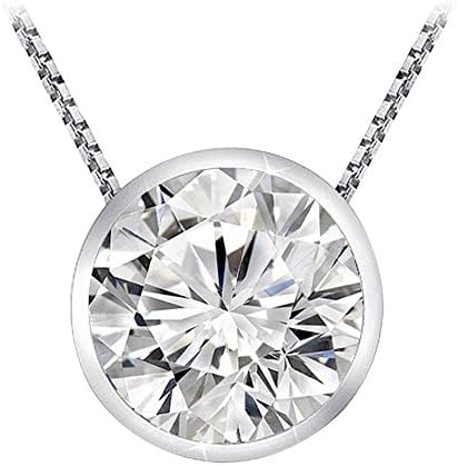 0.25 1/4 Carat 14K White Gold Round Diamond Solitaire Pendant Necklace Bezel J-K Color I1 Clarity