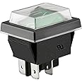 Heschen Rocker Switch ON-Off DPST 4 Terminals Green Light 16A 250VAC with Waterproof Cover