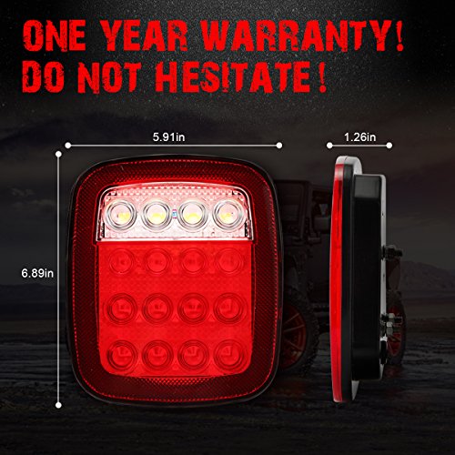 AMBOTHER Universal Trailer Tail light 2X16 LED Brake Stop Turn Signal Reverse Running Back Up Lights For Truck Jeep Pickup VAN RV SUV Towing Vehicle DC12V, Red/White,1 Year warranty