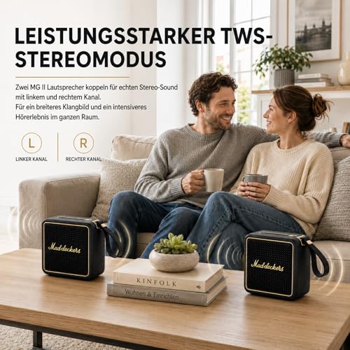 MG II Bluetooth Speaker, 24W RMS Continuous Power, Bluetooth 6.0, DSP Sound, IP67 Waterproof & Dustproof, 17H+ Battery, RGB Light, TWS Stereo, 3 EQ Modes, Type-C Charging, AUX/TF/USB, Black & Brass