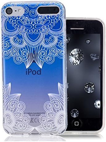 Aeeque® Slim Thin Crystal Case for iPod Touch 5th/6th, Beautiful [Gradient Blue Flowers] Transparent Clear Flexible Soft Gel Silicone Bumper Drop Protection Cover Shell